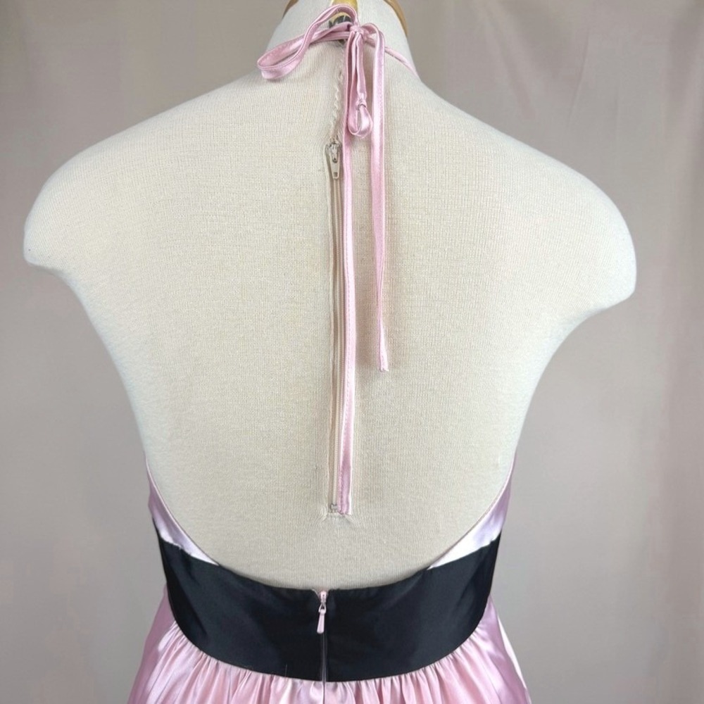 JESSICA McCLINTOCK (8) Pink Satin Halter Dress Pockets Y2K Party Prom Cocktail - Picture 6 of 10